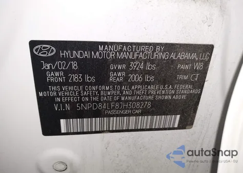 2018 Hyundai Elantra Sel z USA, uszkodzony, nr VIN 5NPD84LF8JH308278